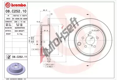 BREMBO Brzdov kotou COATED DISC LINE - 286 mm BRE 08.C252.11, 08.C252.11