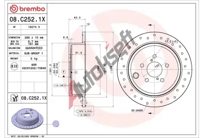 BREMBO Brzdový kotouč XTRA LINE - 286 mm BRE 08.C252.1X, 08.C252.1X  BREMBO Brzdový kotouč XTRA LINE - 286 mm BRE 08.C252.1X, 08.C252.1X
