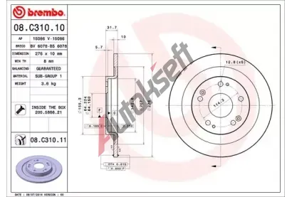 BREMBO Brzdov kotou COATED DISC LINE - 276 mm BRE 08.C310.11, 08.C310.11