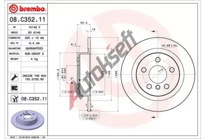 BREMBO Brzdov kotou COATED DISC LINE - 280 mm BRE 08.C352.11, 08.C352.11