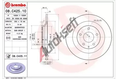 BREMBO Brzdov kotou COATED DISC LINE - 303 mm BRE 08.C425.11, 08.C425.11