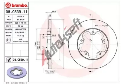 BREMBO Brzdov kotou COATED DISC LINE - 308 mm BRE 08.C539.11, 08.C539.11