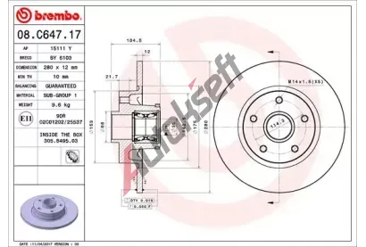 BREMBO Brzdov kotou s loiskem BEARING DISC LINE - 280 mm BRE 08.C647.17, 08.C647.17