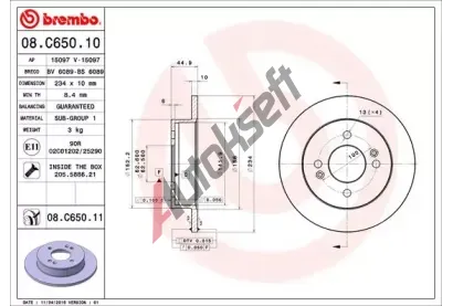 BREMBO Brzdov kotou COATED DISC LINE - 234 mm BRE 08.C650.11, 08.C650.11