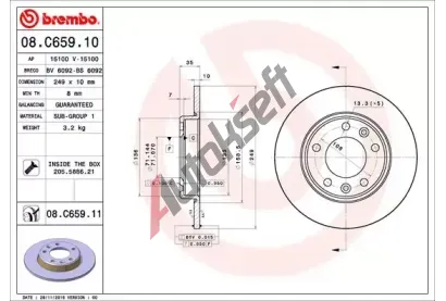BREMBO Brzdový kotouč COATED DISC LINE - 249 mm BRE 08.C659.11, 08.C659.11 BREMBO Brzdový kotouč COATED DISC LINE - 249 mm BRE 08.C659.11, 08.C659.11