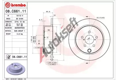 BREMBO Brzdov kotou COATED DISC LINE - 274 mm BRE 08.C661.11, 08.C661.11