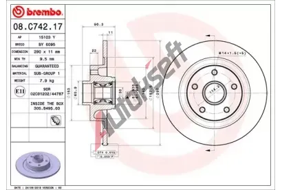 BREMBO Brzdov kotou s loiskem BEARING DISC LINE - 290 mm BRE 08.C742.17, 08.C742.17