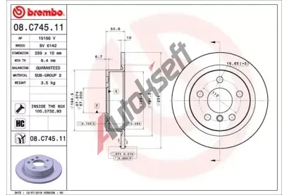 BREMBO Brzdov kotou COATED DISC LINE - 259 mm BRE 08.C745.11, 08.C745.11