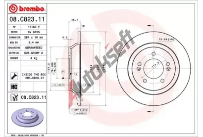 BREMBO Brzdov kotou COATED DISC LINE - 284 mm BRE 08.C823.11, 08.C823.11