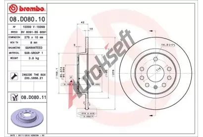BREMBO Brzdov kotou COATED DISC LINE - 278 mm BRE 08.D080.11, 08.D080.11