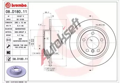 BREMBO Brzdov kotou COATED DISC LINE - 296 mm BRE 08.D180.11, 08.D180.11