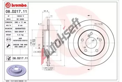BREMBO Brzdov kotou COATED DISC LINE - 296 mm BRE 08.D217.11, 08.D217.11