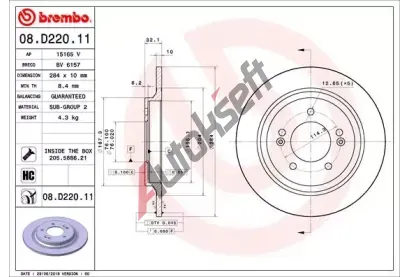 BREMBO Brzdov kotou COATED DISC LINE - 284 mm BRE 08.D220.11, 08.D220.11