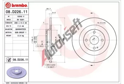 BREMBO Brzdov kotou COATED DISC LINE - 280 mm BRE 08.D226.11, 08.D226.11