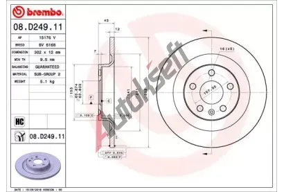BREMBO Brzdov kotou COATED DISC LINE - 302 mm BRE 08.D249.11, 08.D249.11