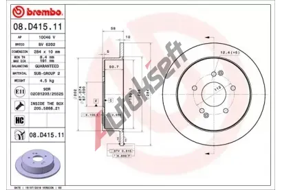 BREMBO Brzdov kotou COATED DISC LINE - 284 mm BRE 08.D415.11, 08.D415.11