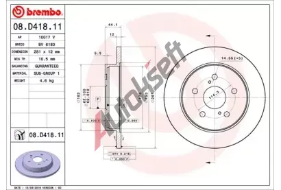 BREMBO Brzdov kotou COATED DISC LINE - 281 mm BRE 08.D418.11, 08.D418.11