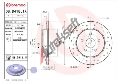 BREMBO Brzdov kotou XTRA LINE - 281 mm BRE 08.D418.1X, 08.D418.1X