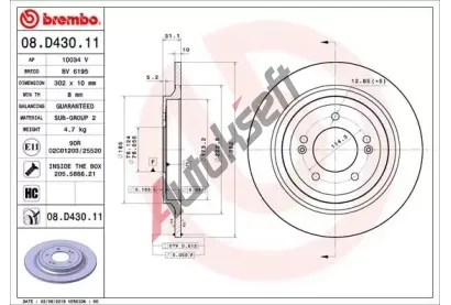 BREMBO Brzdov kotou COATED DISC LINE - 302 mm BRE 08.D430.11, 08.D430.11