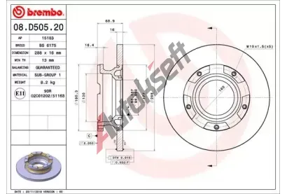 BREMBO Brzdov kotou - 288 mm BRE 08.D505.20, 08.D505.20