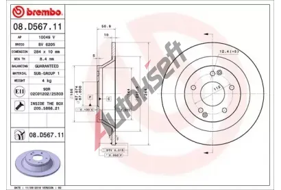 BREMBO Brzdov kotou COATED DISC LINE - 284 mm BRE 08.D567.11, 08.D567.11