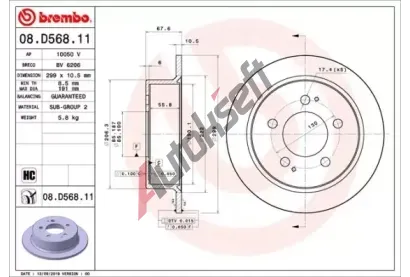 BREMBO Brzdov kotou COATED DISC LINE - 299 mm BRE 08.D568.11, 08.D568.11
