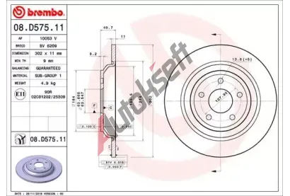BREMBO Brzdov kotou COATED DISC LINE - 302 mm BRE 08.D575.11, 08.D575.11