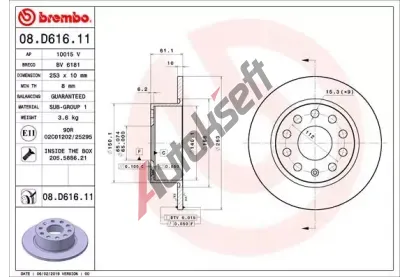 BREMBO Brzdov kotou COATED DISC LINE - 253 mm BRE 08.D616.11, 08.D616.11