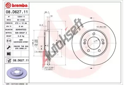 BREMBO Brzdov kotou COATED DISC LINE - 272 mm BRE 08.D627.11, 08.D627.11