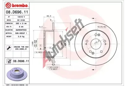 BREMBO Brzdov kotou COATED DISC LINE - 260 mm BRE 08.D696.11, 08.D696.11
