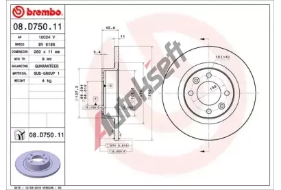 BREMBO Brzdový kotouč COATED DISC LINE - 260 mm BRE 08.D750.11, 08.D750.11 BREMBO Brzdový kotouč COATED DISC LINE - 260 mm BRE 08.D750.11, 08.D750.11