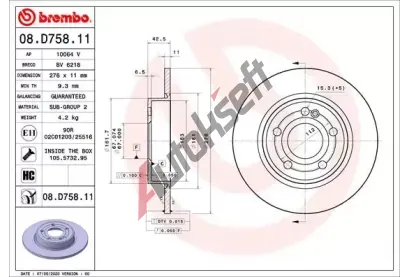 BREMBO Brzdový kotouč COATED DISC LINE - 276 mm BRE 08.D758.11, 08.D758.11  BREMBO Brzdový kotouč COATED DISC LINE - 276 mm BRE 08.D758.11, 08.D758.11