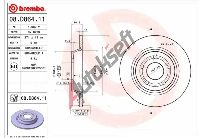 BREMBO Brzdov kotou COATED DISC LINE - 271 mm BRE 08.D864.11, 08.D864.11