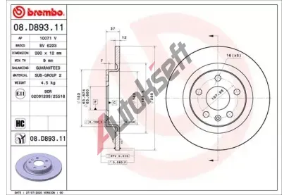 BREMBO Brzdov kotou COATED DISC LINE - 280 mm BRE 08.D893.11, 08.D893.11