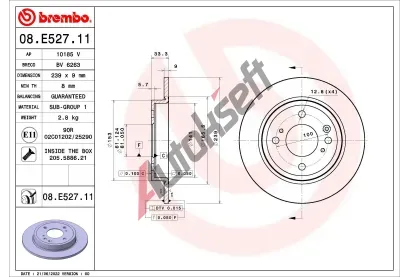 BREMBO Brzdový kotouč PRIME LINE - UV Coated - 239 mm BRE 08.E527.11, 08.E527.11 BREMBO Brzdový kotouč PRIME LINE - UV Coated - 239 mm BRE 08.E527.11, 08.E527.11