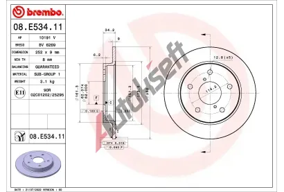 BREMBO Brzdov kotou PRIME LINE - UV Coated - 252 mm BRE 08.E534.11, 08.E534.11