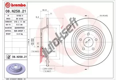 BREMBO Brzdov kotou COATED DISC LINE - 316 mm BRE 08.N258.21, 08.N258.21