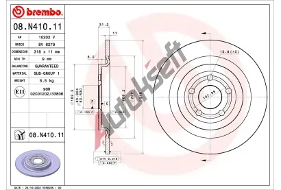 BREMBO Brzdový kotouč PRIME LINE - UV Coated - 316 mm BRE 08.N410.11, 08.N410.11  BREMBO Brzdový kotouč PRIME LINE - UV Coated - 316 mm BRE 08.N410.11, 08.N410.11