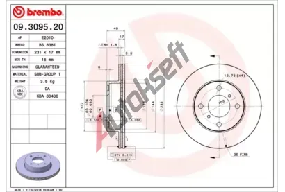 BREMBO Brzdov kotou - 231 mm BRE 09.3095.20, 09.3095.20