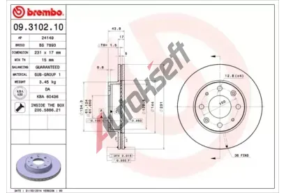 BREMBO Brzdov kotou - 231 mm BRE 09.3102.10, 09.3102.10