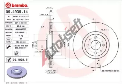 BREMBO Brzdov kotou COATED DISC LINE - 284 mm BRE 09.4939.11, 09.4939.11
