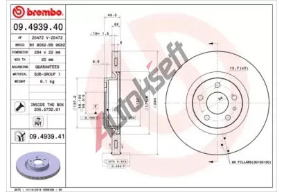 BREMBO Brzdov kotou COATED DISC LINE 284 mm BRE 09.4939.41, 09.4939.41
