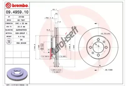 BREMBO Brzdový kotouč - 240 mm BRE 09.4959.10, 09.4959.10 BREMBO Brzdový kotouč - 240 mm BRE 09.4959.10, 09.4959.10
