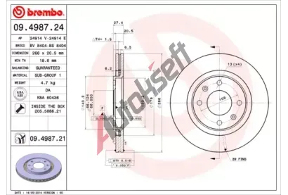 BREMBO Brzdov kotou COATED DISC LINE - 266 mm BRE 09.4987.21, 09.4987.21