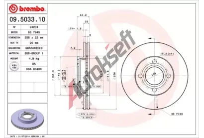 BREMBO Brzdov kotou - 256 mm BRE 09.5033.10, 09.5033.10