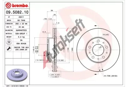 BREMBO Brzdov kotou - 262 mm BRE 09.5082.10, 09.5082.10