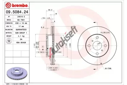 BREMBO Brzdový kotouč - 238 mm BRE 09.5084.24, 09.5084.24 BREMBO Brzdový kotouč - 238 mm BRE 09.5084.24, 09.5084.24
