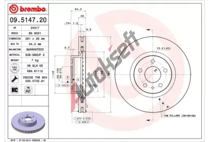 BREMBO Brzdov kotou - 281 mm BRE 09.5147.20, 09.5147.20