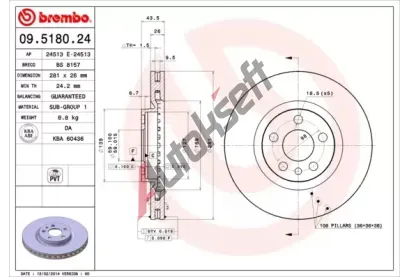BREMBO Brzdov kotou - 281 mm BRE 09.5180.24, 09.5180.24