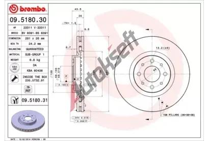 BREMBO Brzdov kotou COATED DISC LINE - 281 mm BRE 09.5180.31, 09.5180.31